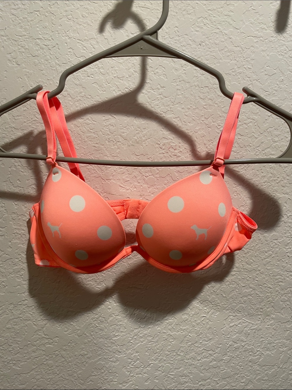 Victoria's Secret Coral Pink Polka Dot Push-Up Bra